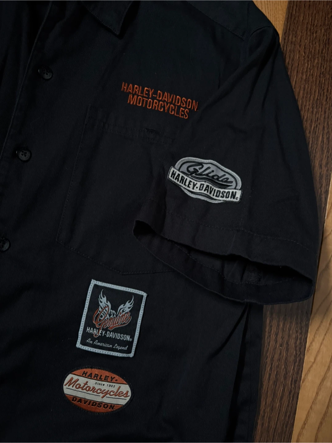 Harley Davidson patch work shirt button up biker M workwear - photo 4