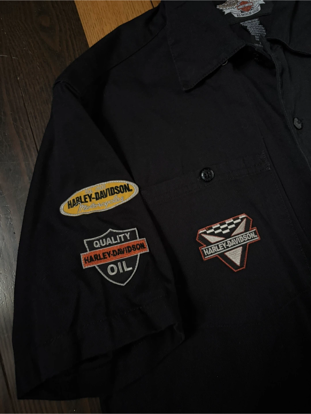 Harley Davidson patch work shirt button up biker M workwear - photo 5