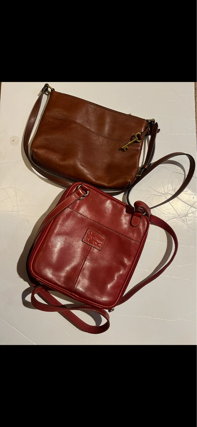 Fossil Leather Crossbody Bags - Brown and Red
