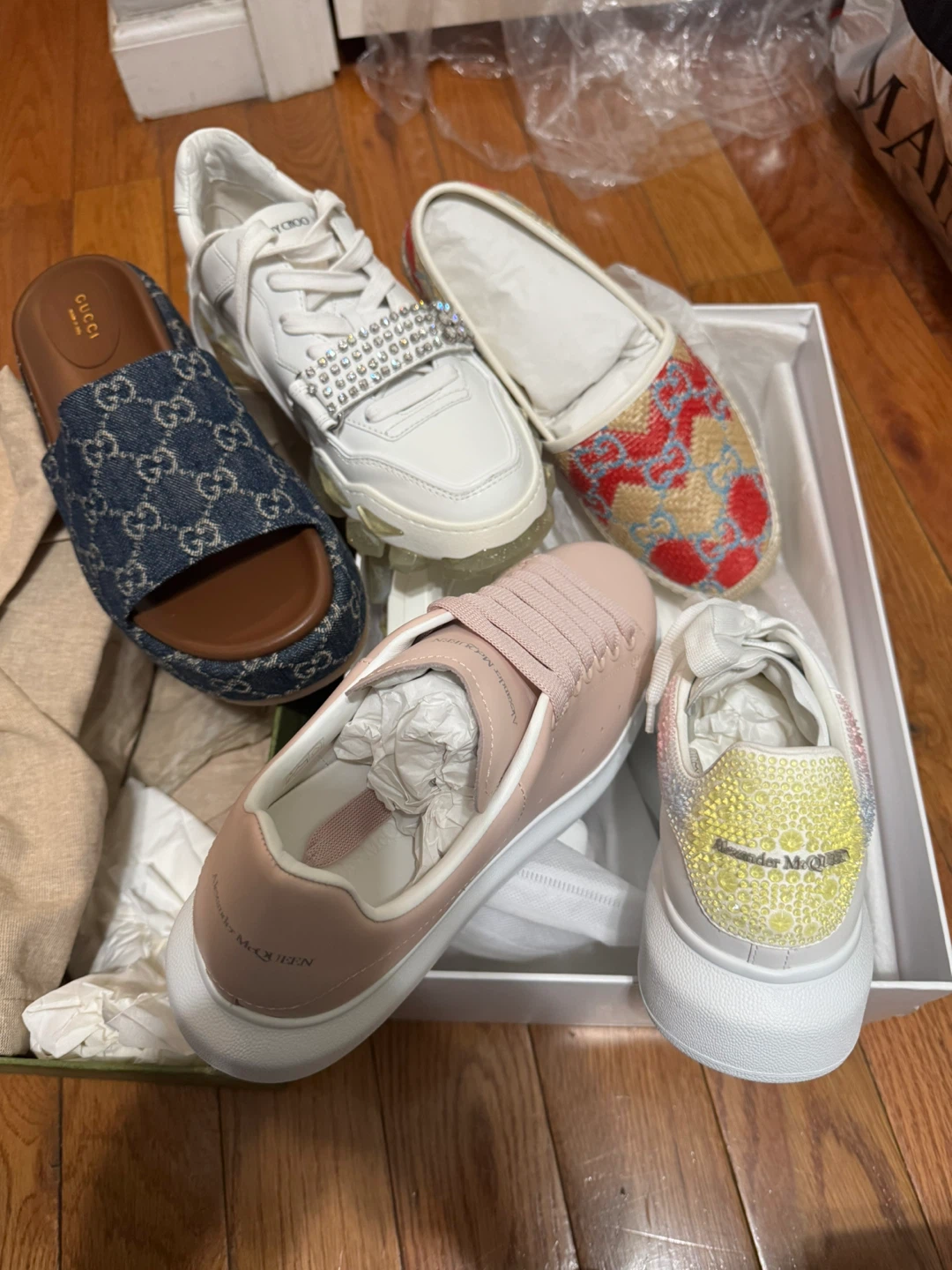 Gucci Denim Monogram Slide Sandals