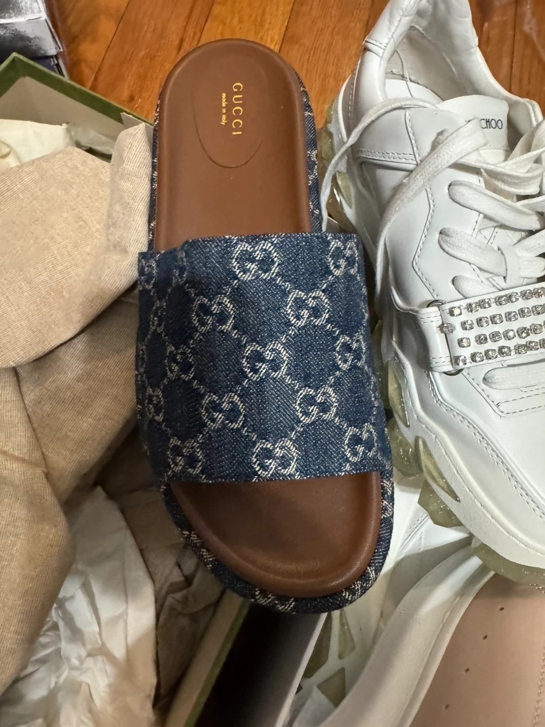 Gucci Denim Monogram Slide Sandals - photo 2