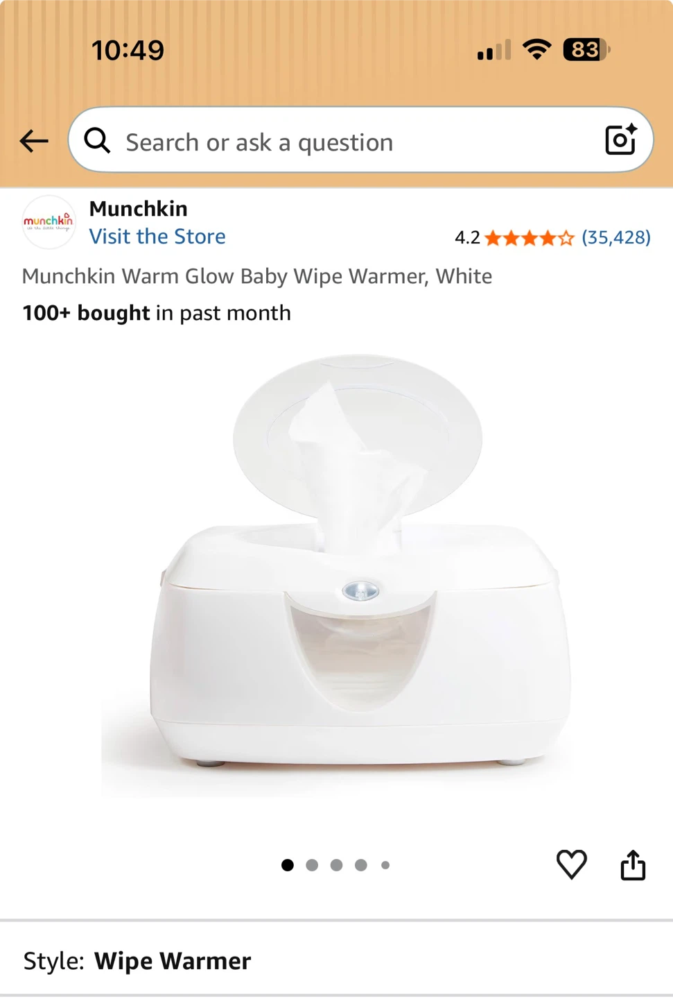 Munchkin Warm Glow Baby Wipe Warmer, White