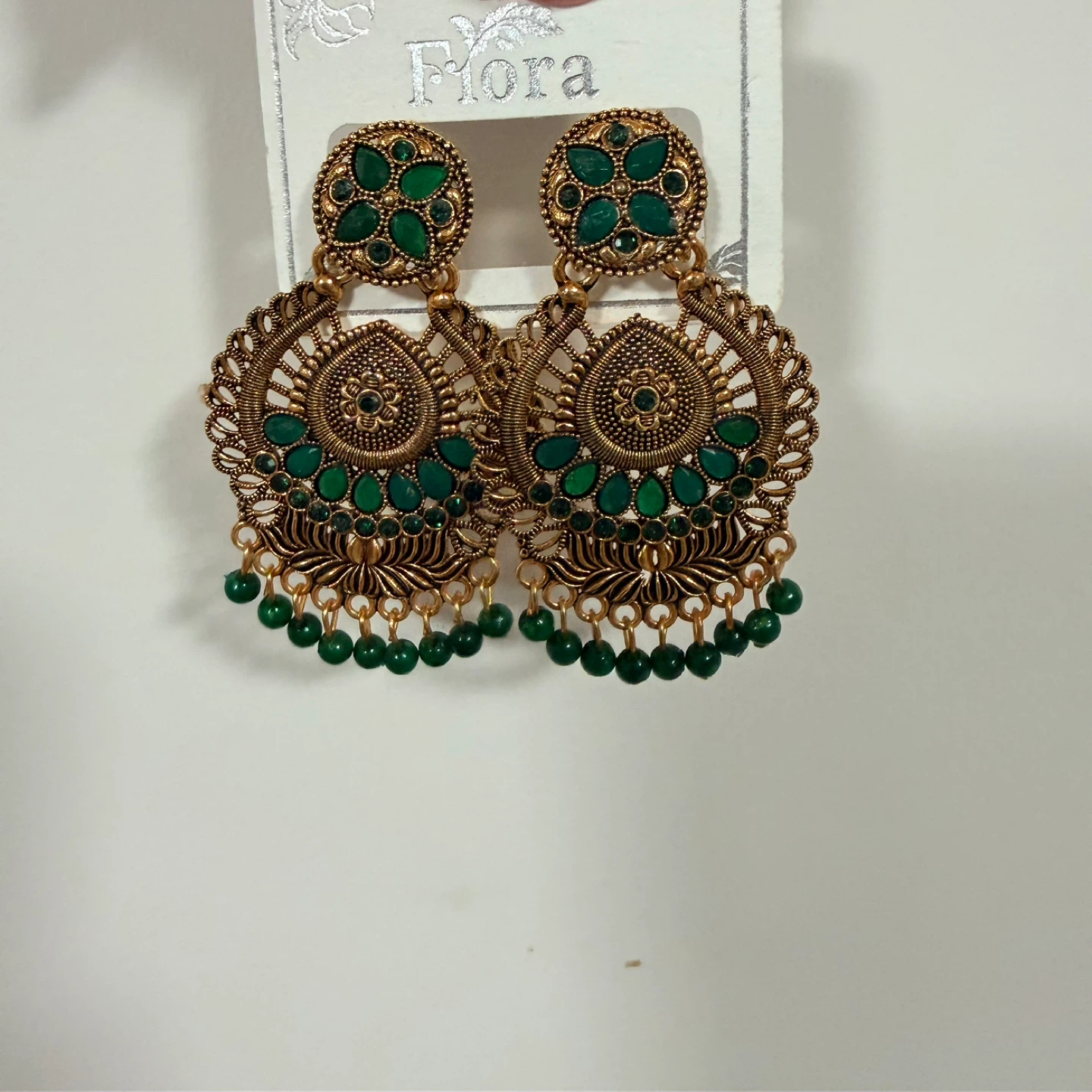 Flora Green Beaded Dangle Earrings - photo 4