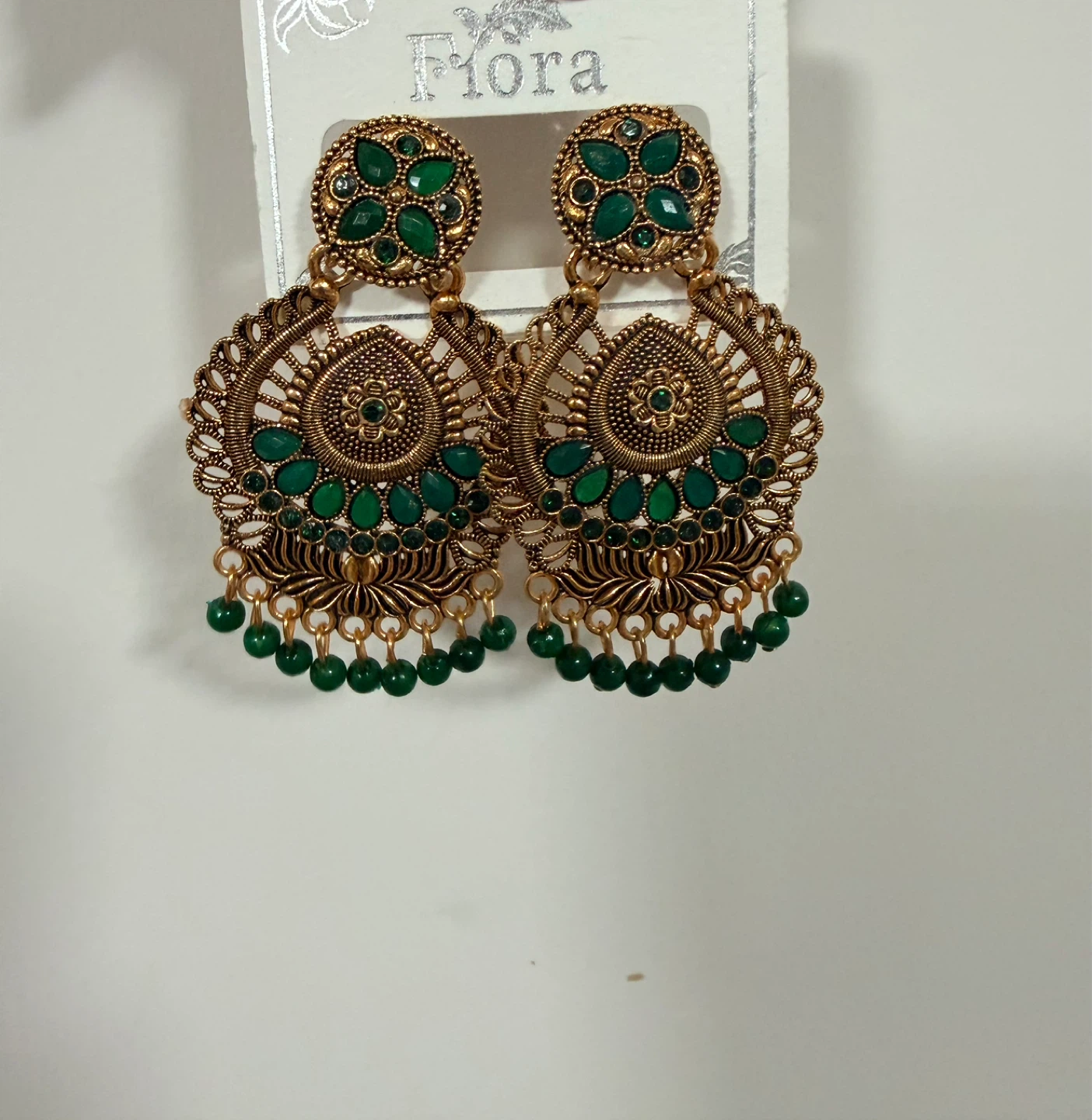 Flora Green Beaded Dangle Earrings - photo 3