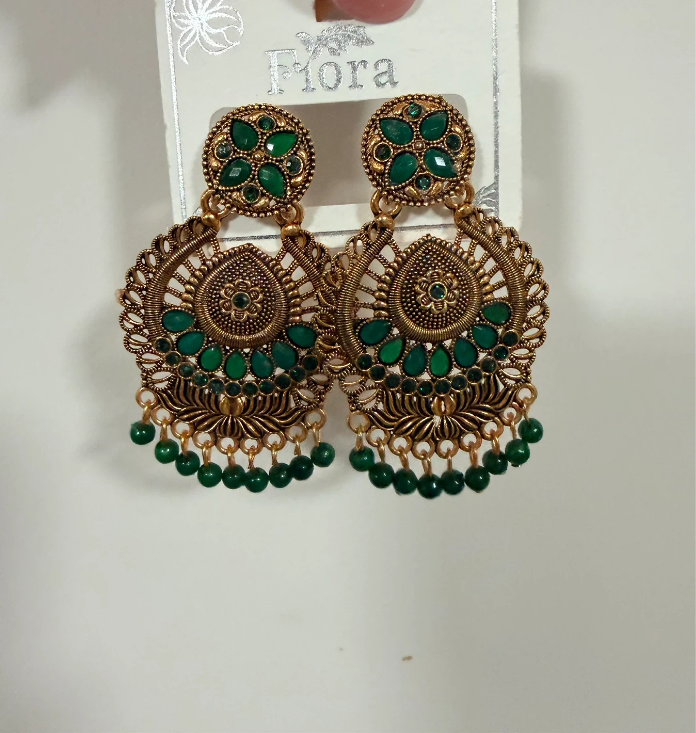 Flora Green Beaded Dangle Earrings
