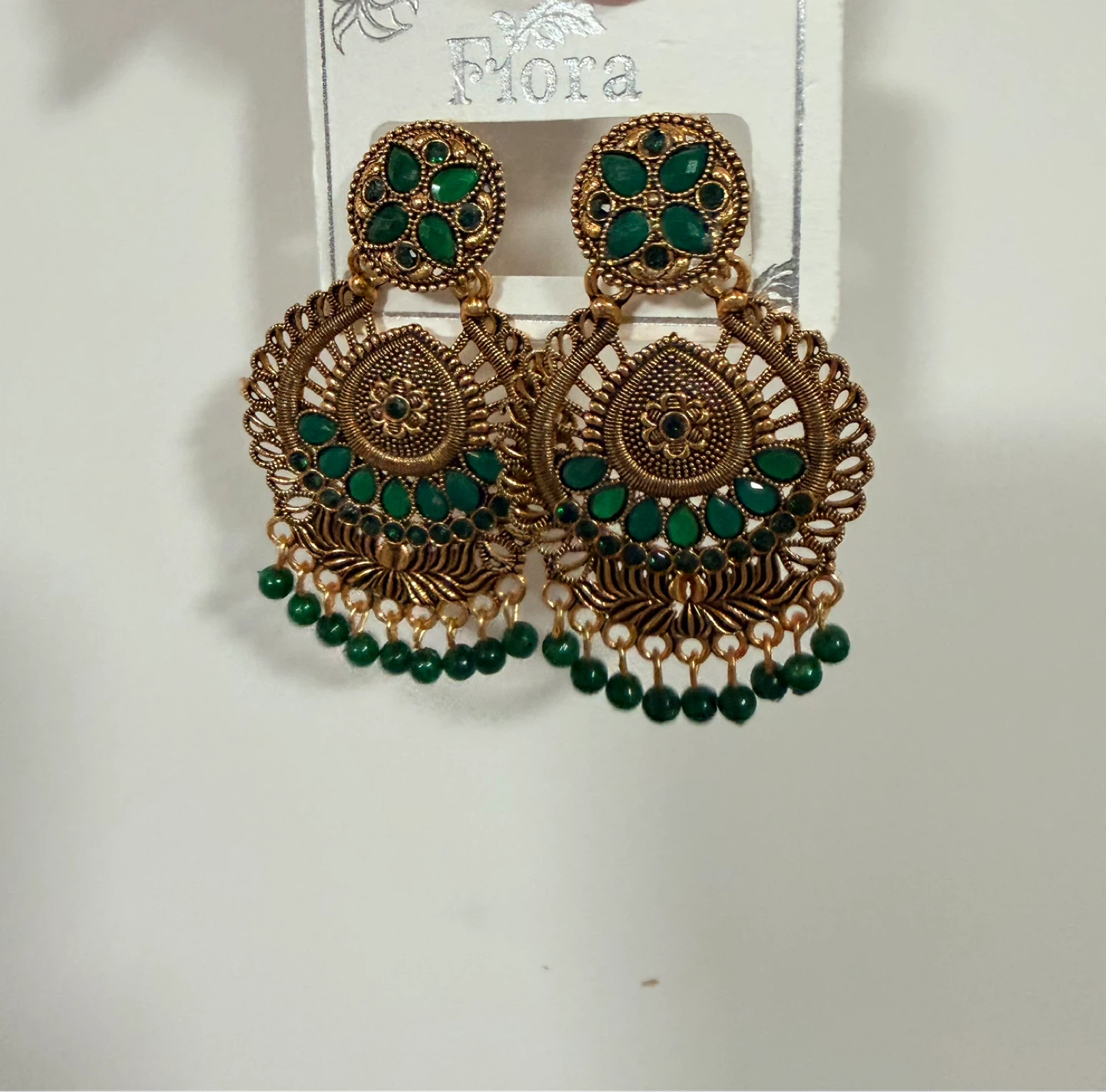 Flora Green Beaded Dangle Earrings - photo 2