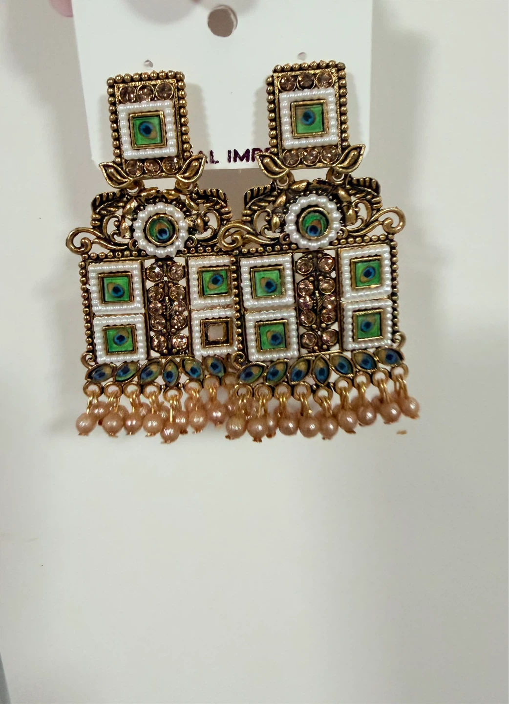 Ornate Gold-Tone Dangle Earrings with Peacock Detail - photo 3