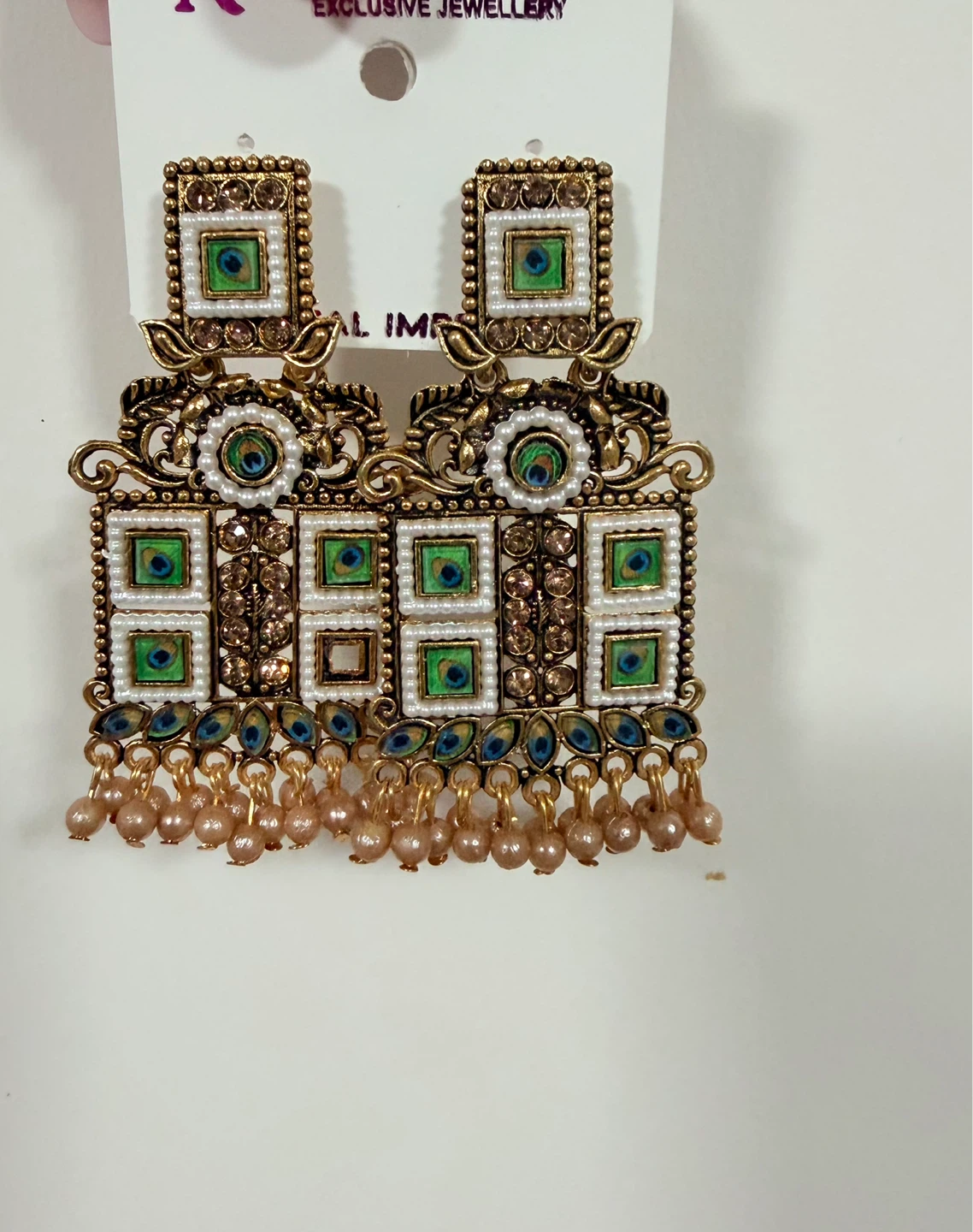 Ornate Gold-Tone Dangle Earrings with Peacock Detail - photo 2