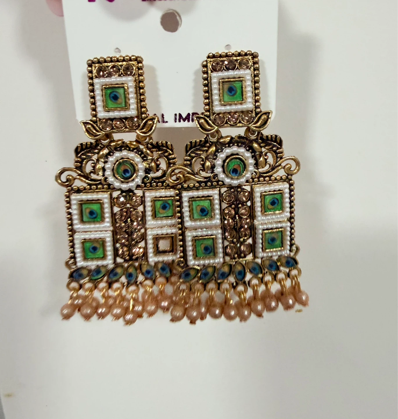 Ornate Gold-Tone Dangle Earrings with Peacock Detail - photo 4