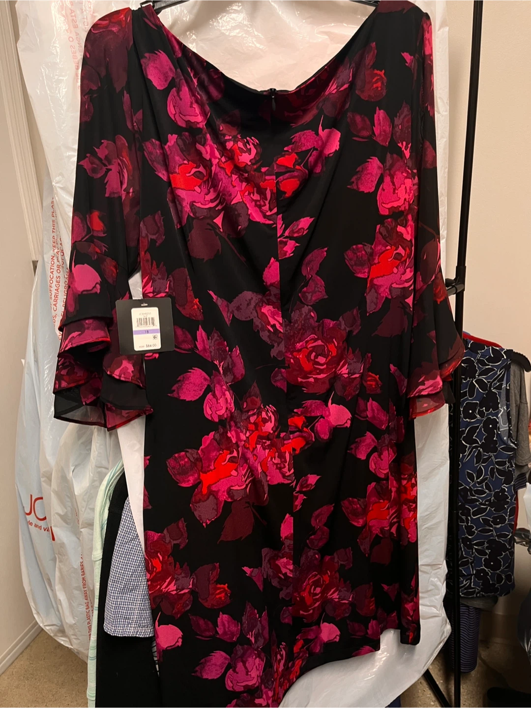 Black Floral Ruched Dress