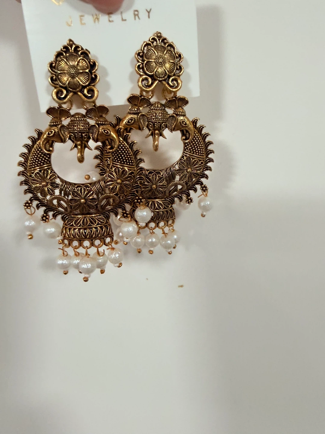 Gold Tone Elephant Dangle Earrings with Pearls - photo 2