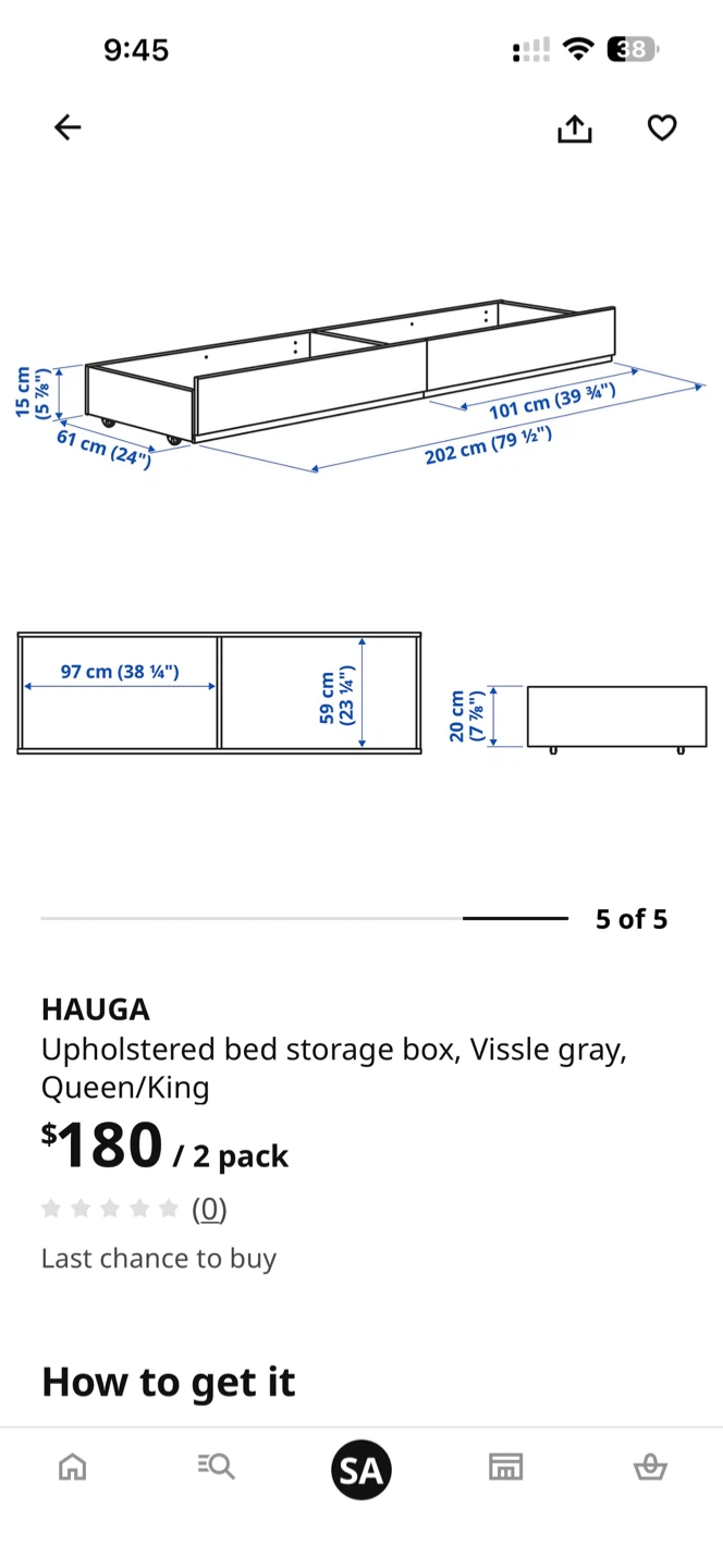 IKEA HAUGa Upholstered Bed Frame with 2 storage drawers - photo 2