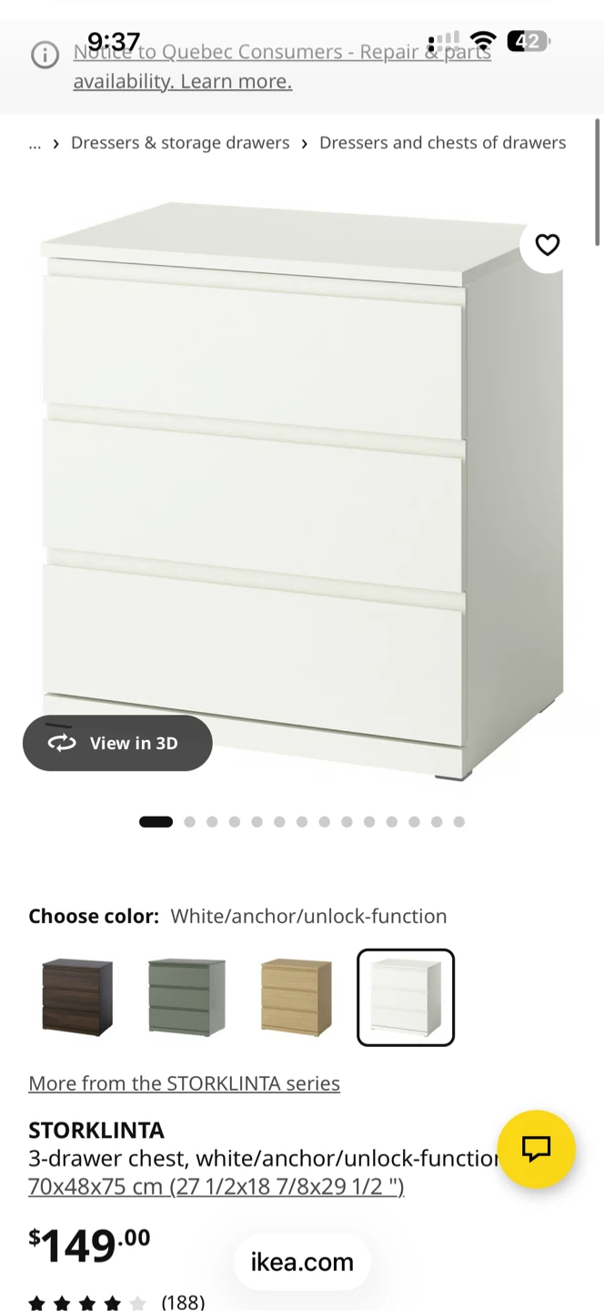 IKEA STORKLINTA 3-Drawer Chest White