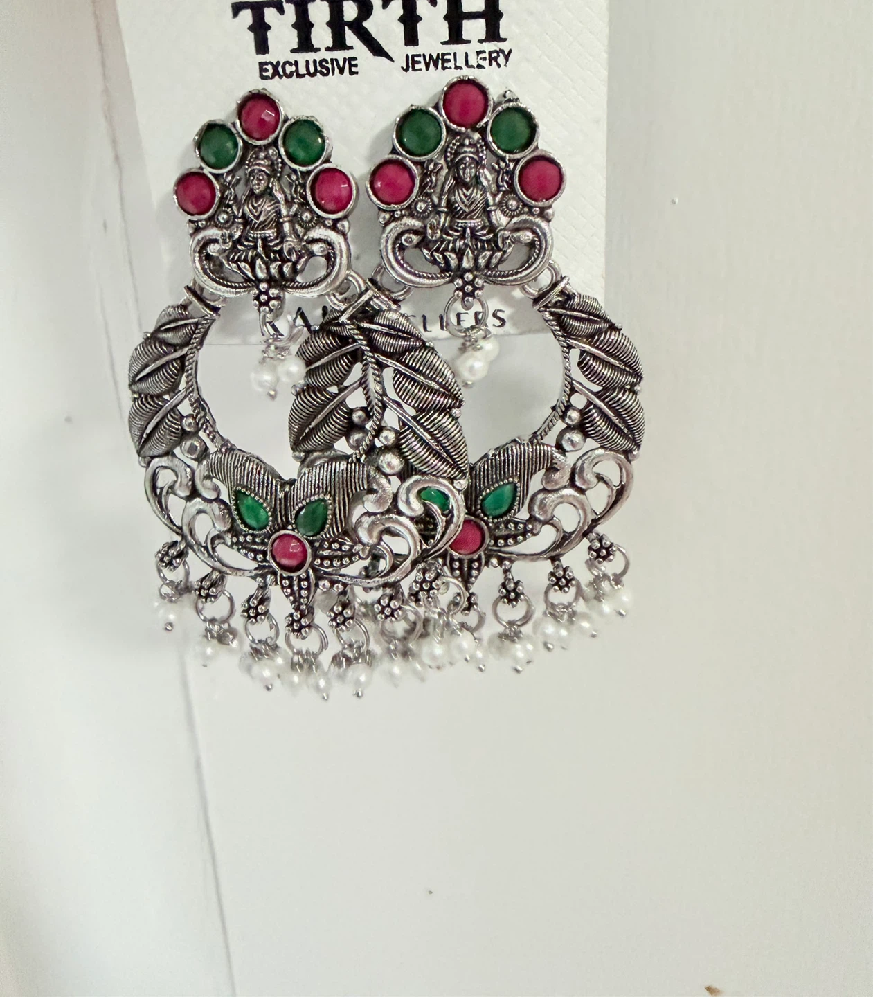 Earrings with Red and Green Stones - photo 2