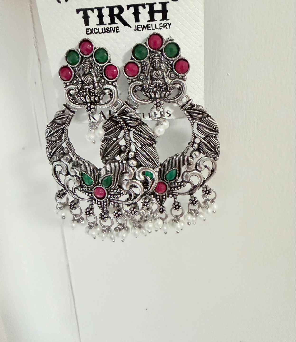 Earrings with Red and Green Stones - photo 4