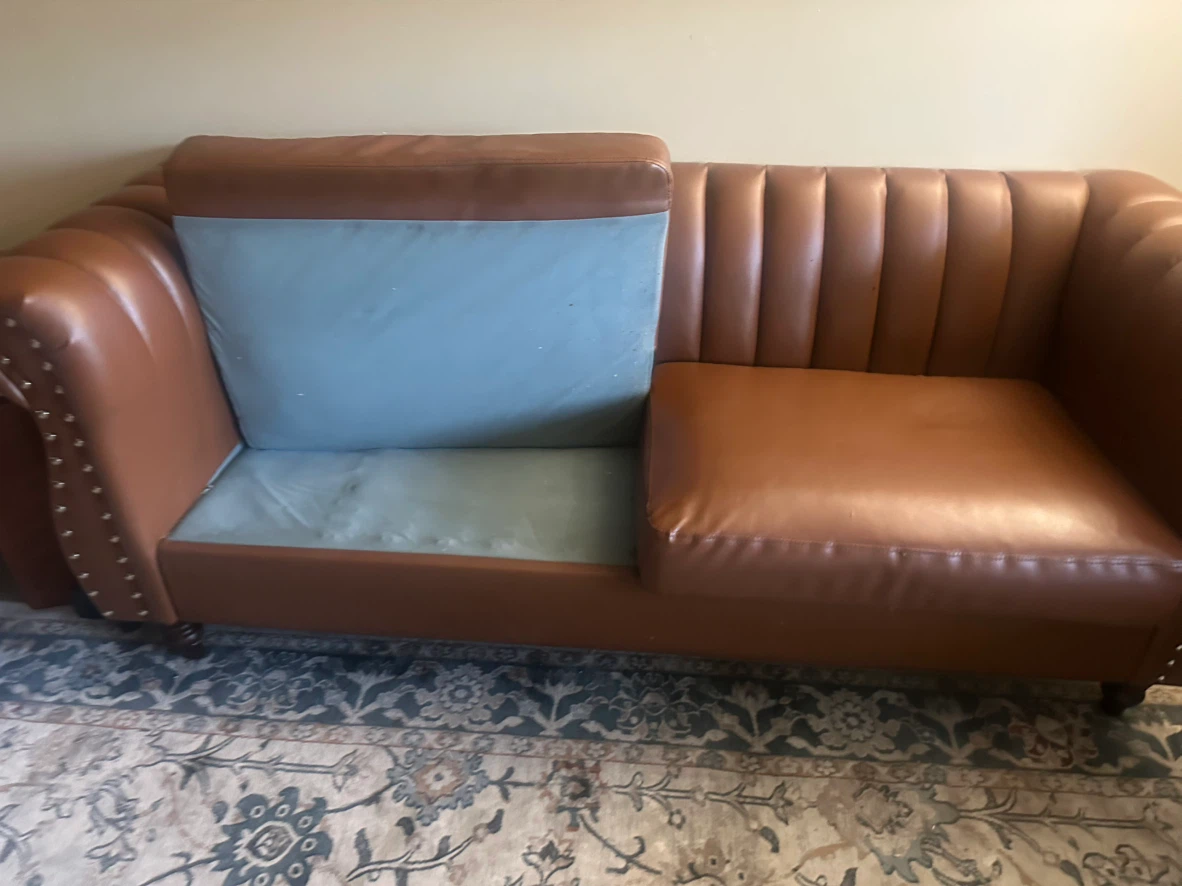 Brown Faux Leather Sofa with Stud Details - photo 4