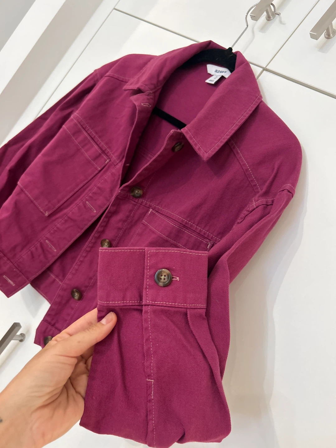 Old Navy Cropped Denim Jacket - Magenta - photo 2