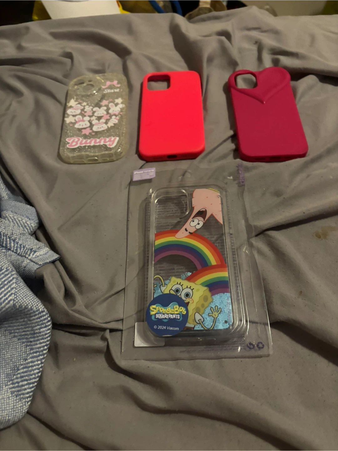 iPhone Cases Lot - Spongebob, Bunny, Red, Pink