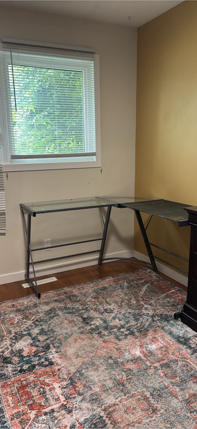 Corner Desk with Glass and Wood Top