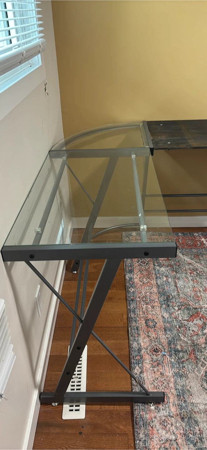 Corner Desk with Glass and Wood Top - photo 2