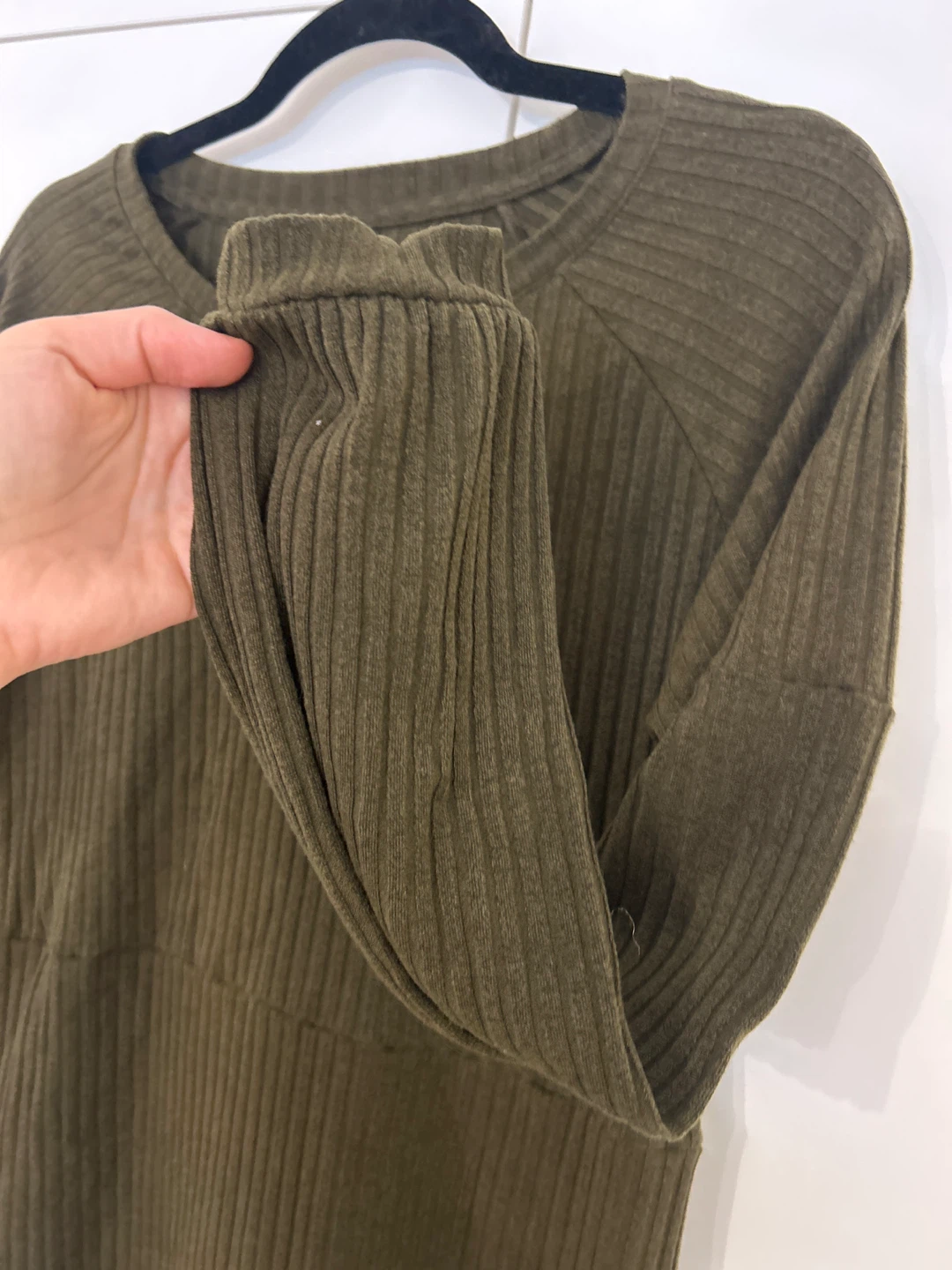 Olive Green Ribbed Long Sleeve Dress - photo 2
