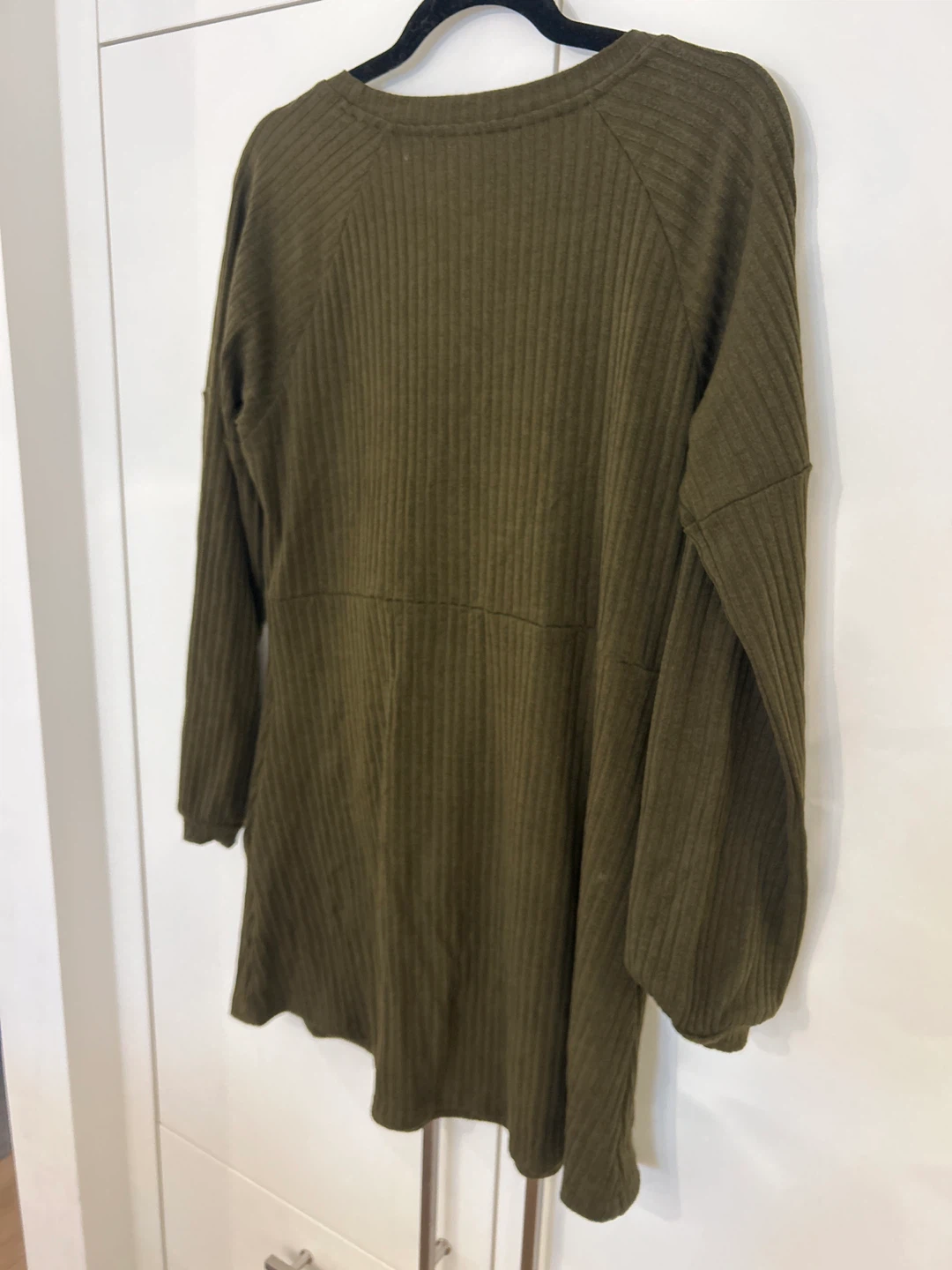 Olive Green Ribbed Long Sleeve Dress - photo 3