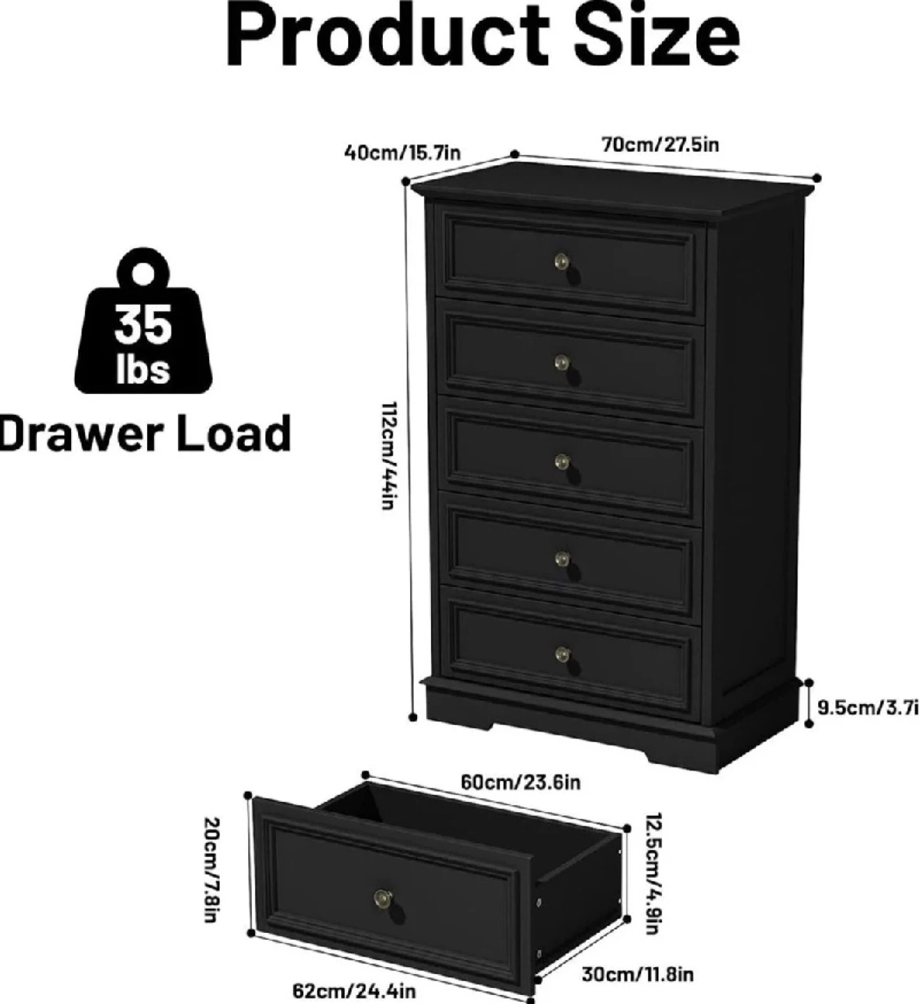 Black 5-Drawer Dresser Chest - photo 2