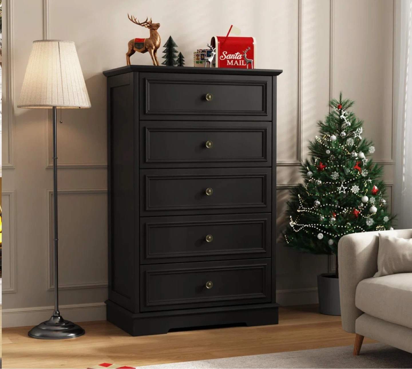 Black 5-Drawer Dresser Chest - photo 3
