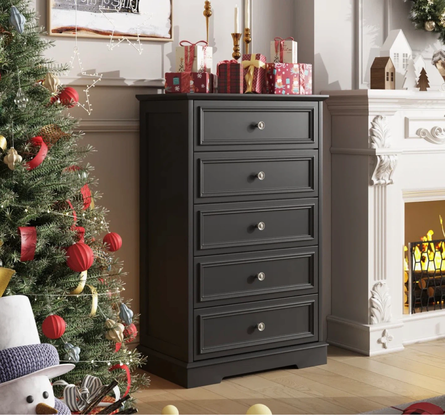 Black 5-Drawer Dresser Chest