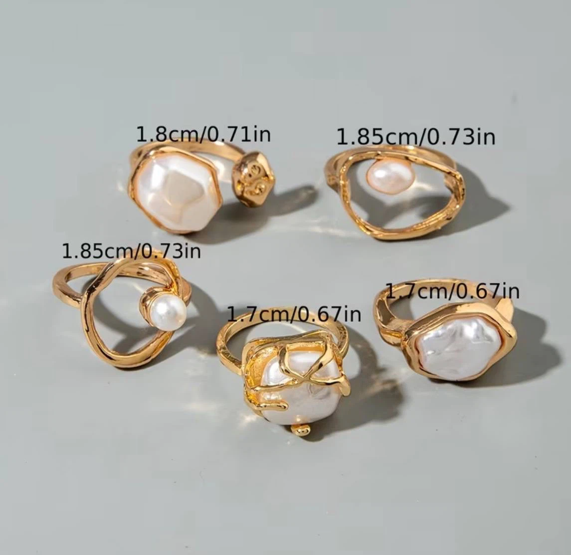 Gold & Pearl Statement Ring Set – 5 Pcs - photo 2