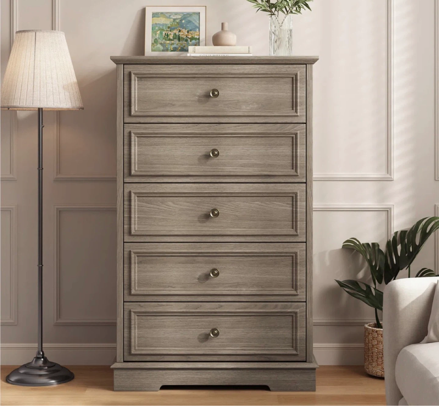 5-Drawer Chest Dresser - Grey Wood