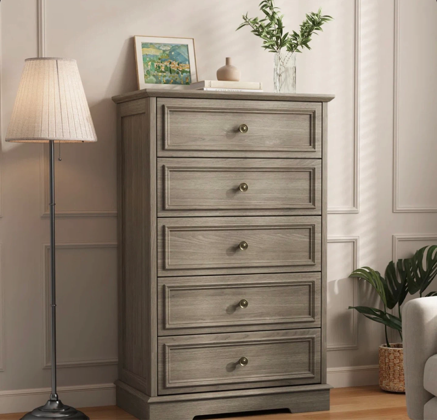 5-Drawer Chest Dresser - Grey Wood - photo 4