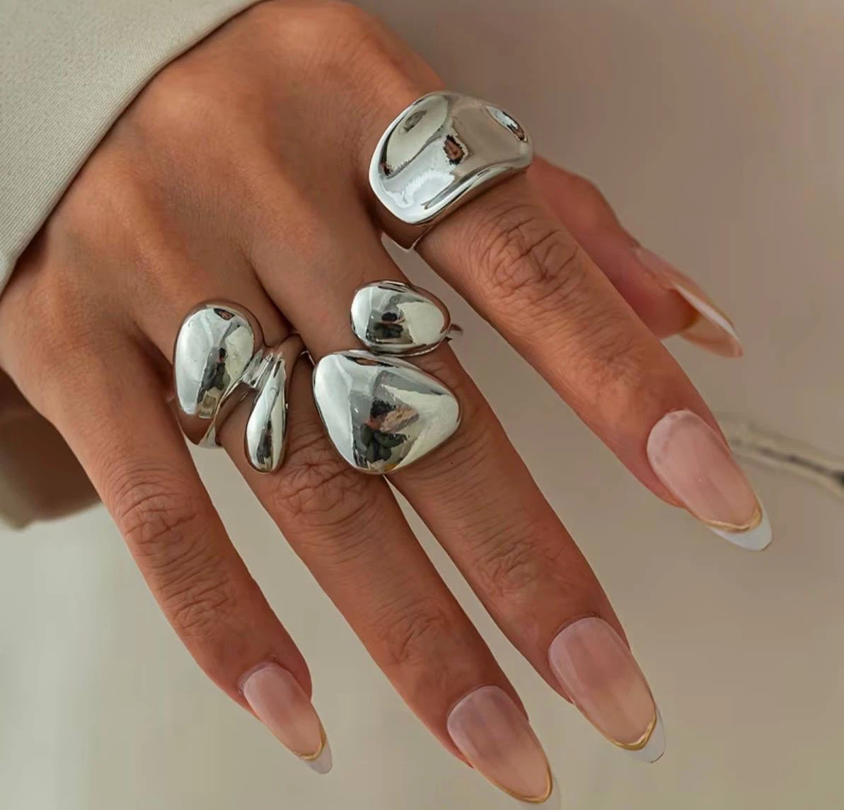 Silver Chunky Dome Ring Set (3 Pieces)