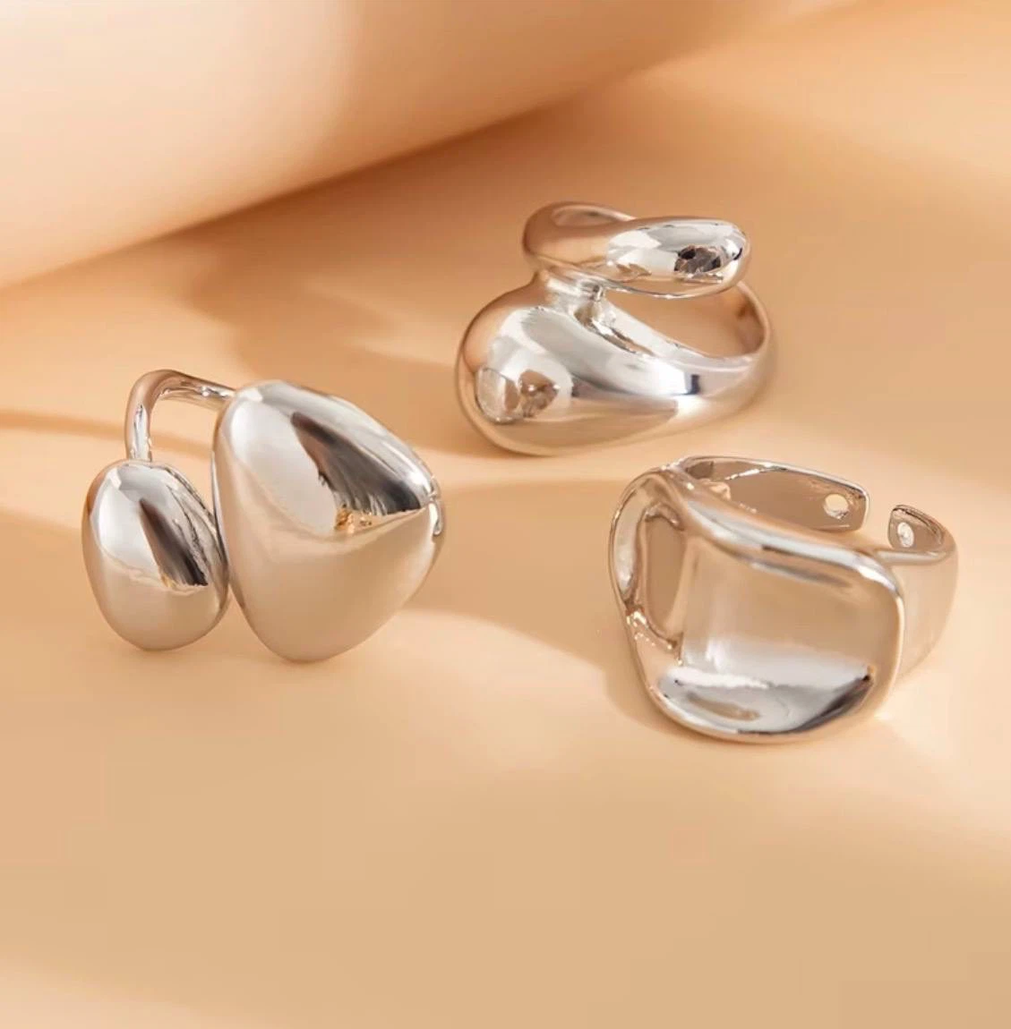 Silver Chunky Dome Ring Set (3 Pieces) - photo 3