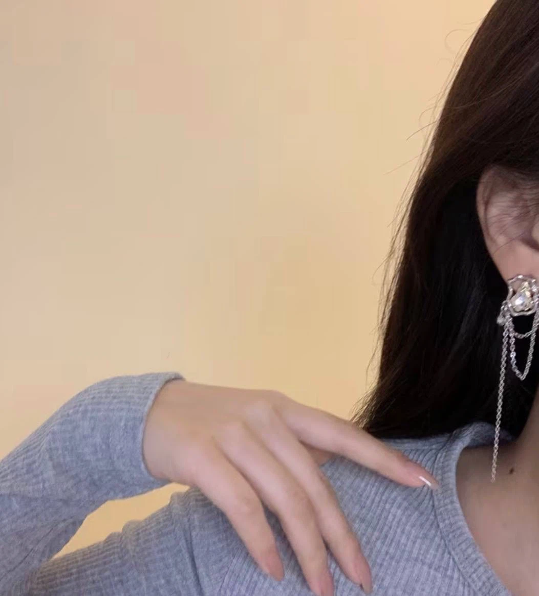 Crystal Drop Earrings with Layered Chain Tassels - photo 4
