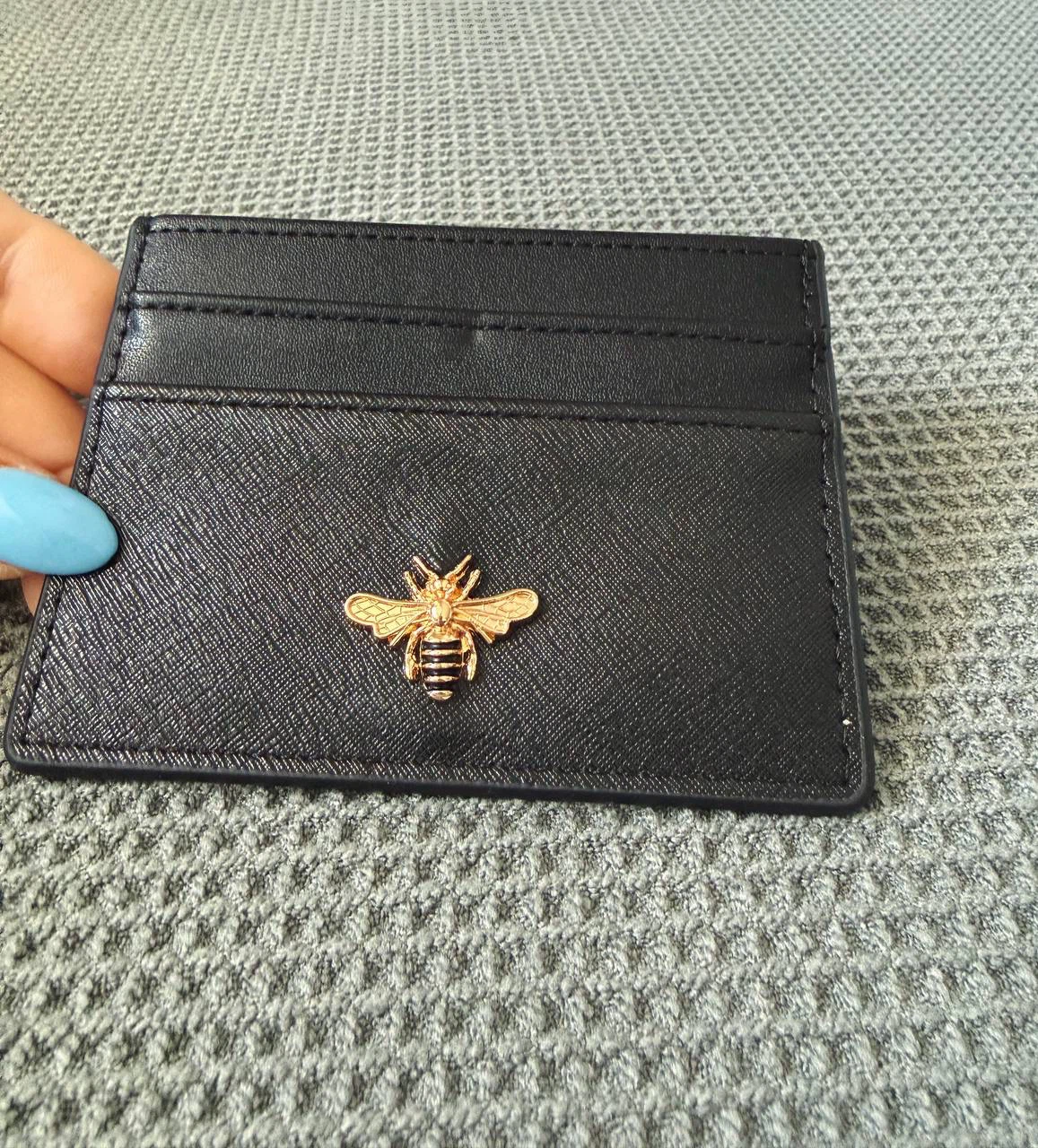 Card Holder with Gold Bee – Black