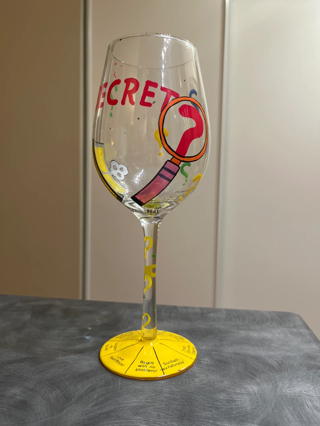 Hand-Painted "Secrets" Wine Glass