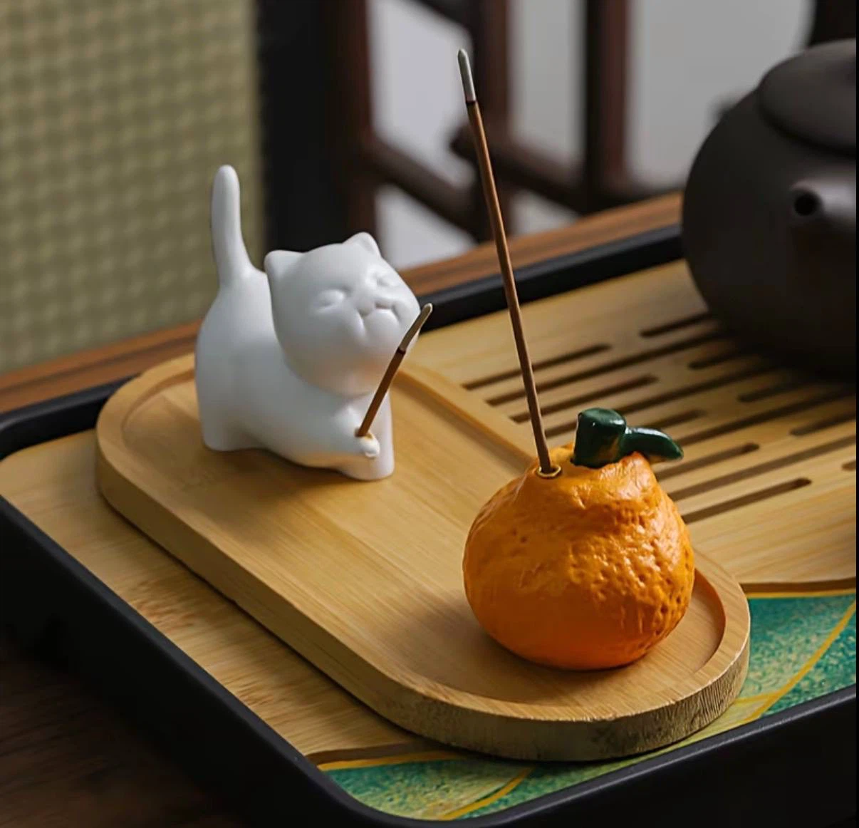Cute Cat & Tangerine Incense Holder Set - photo 5