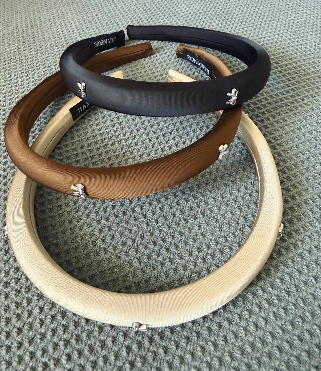 Satin Headband with Silver Bow Charms – Set of 3 - photo 2