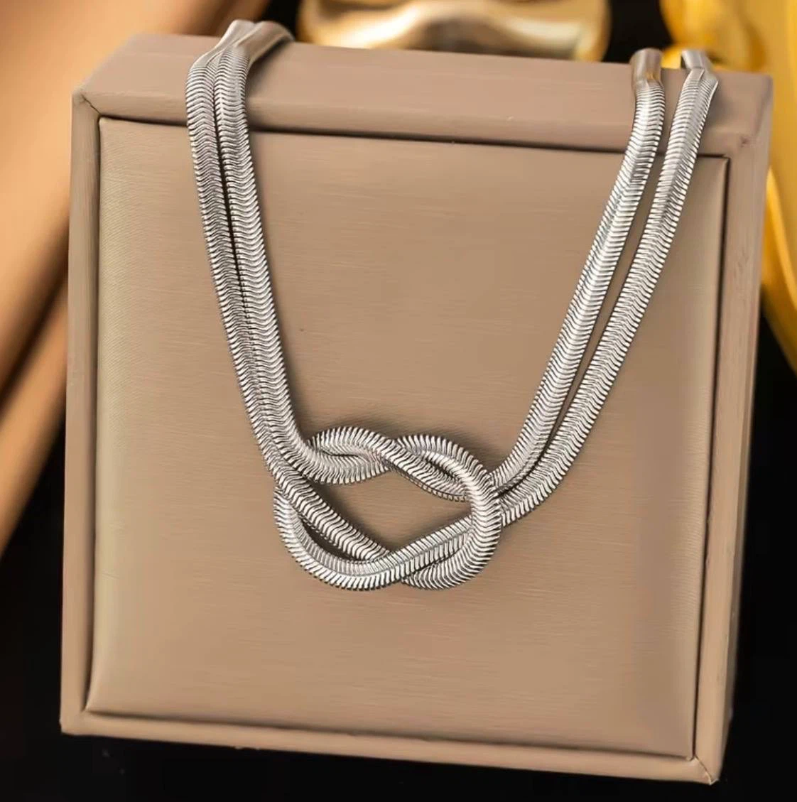 Double Snake Chain Knot Necklace – Silver colour - photo 3