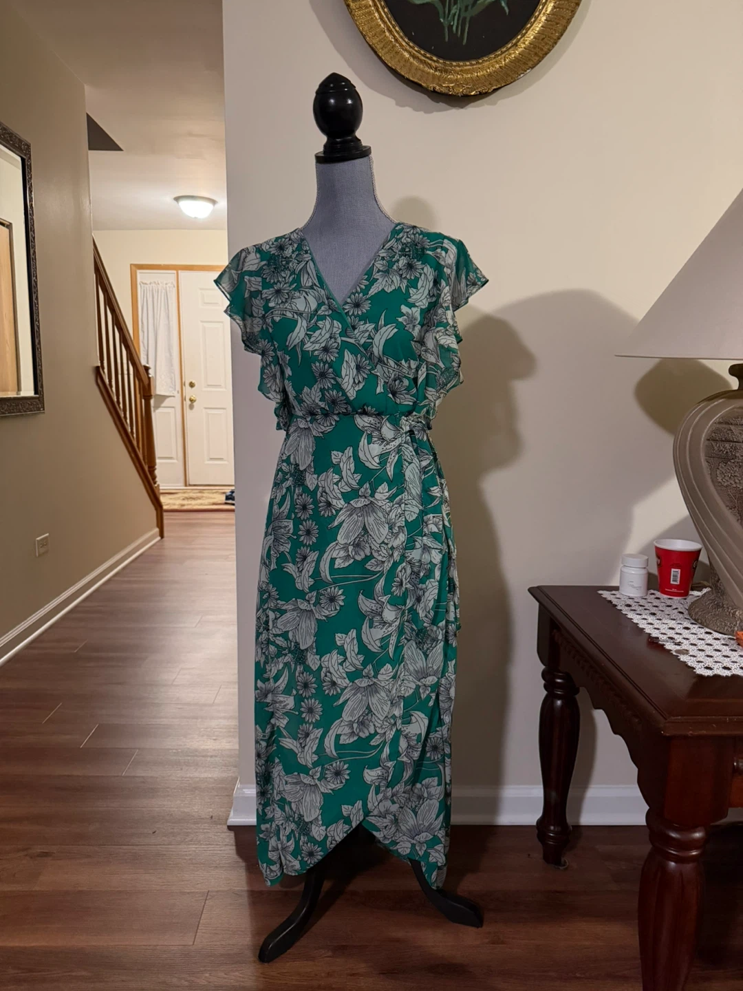 Japna Green Floral Print Wrap Dress Size S