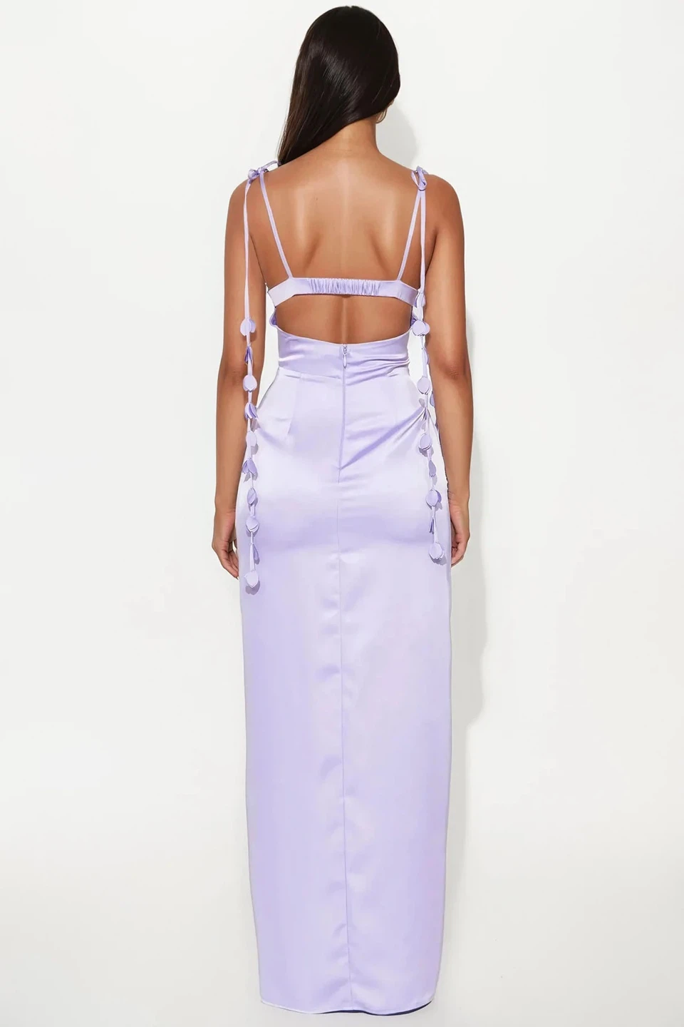Lilac Satin Ruched Maxi Dress with Pom Pom Detail - photo 2