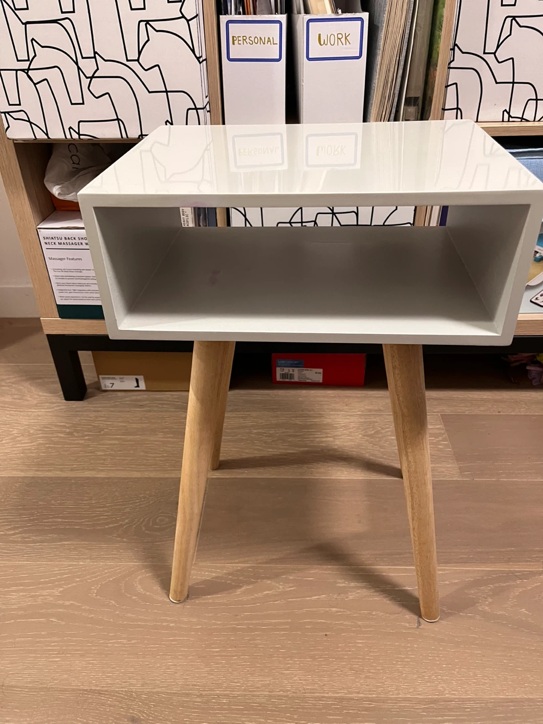 White Side Table with Wooden Legs
