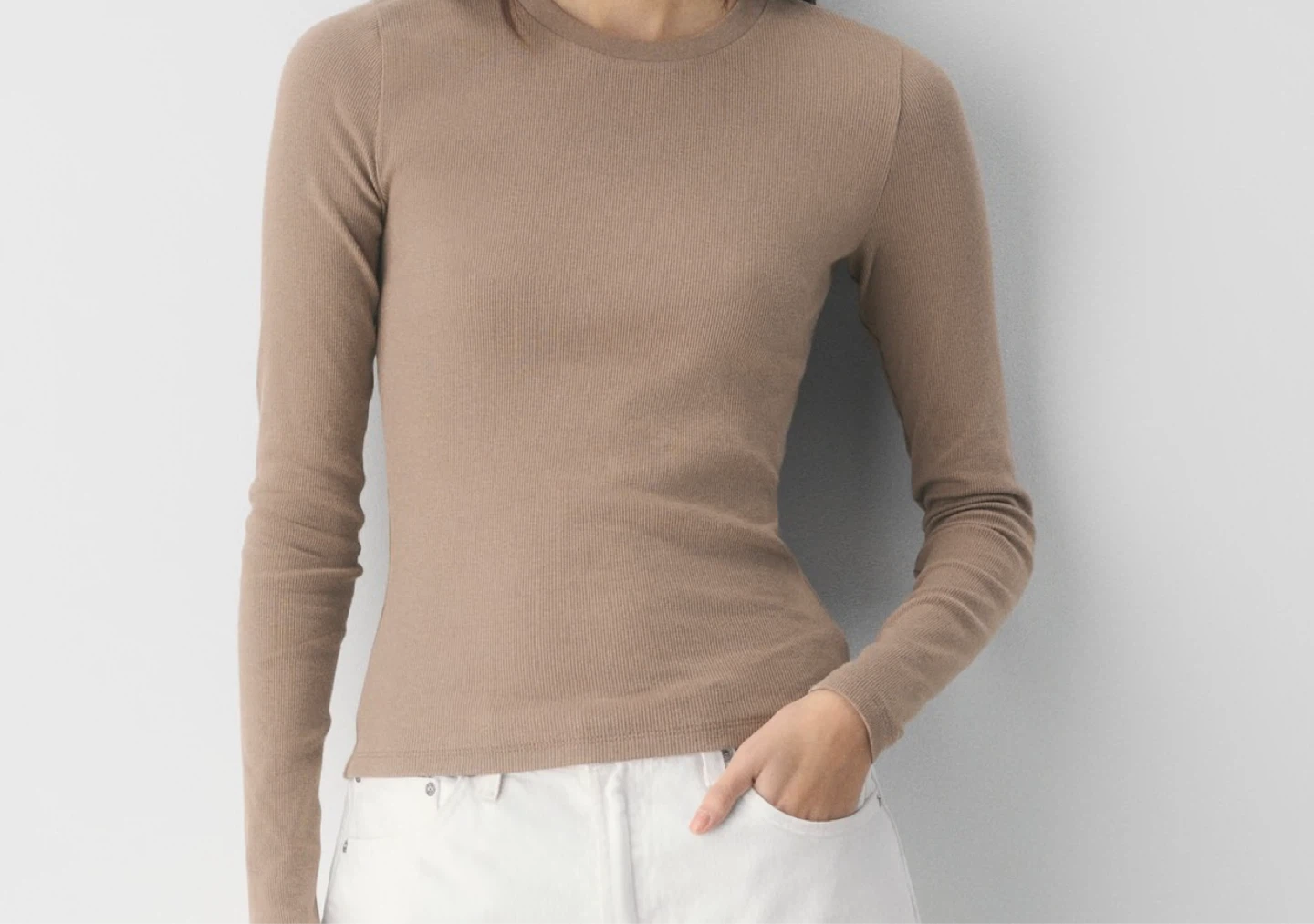 Aritzia Homestretch Ribbed Long Sleeve Top - Beige - photo 4