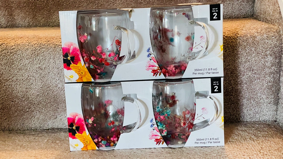 JS Gourmet Double-Wall Glass Mugs with Dried Flowers (Set of 2) - photo 3
