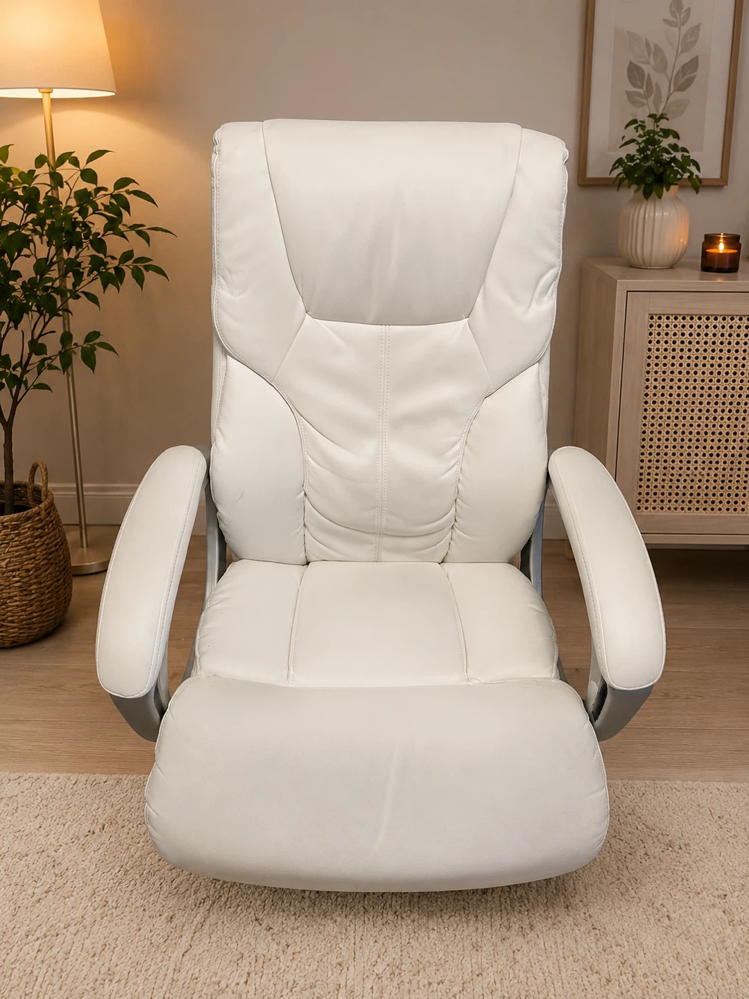 White Executive Office Chair with Footrest