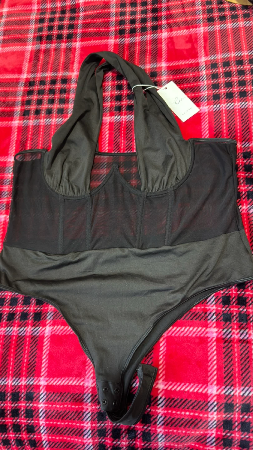 Black Mesh Halter Bodysuit