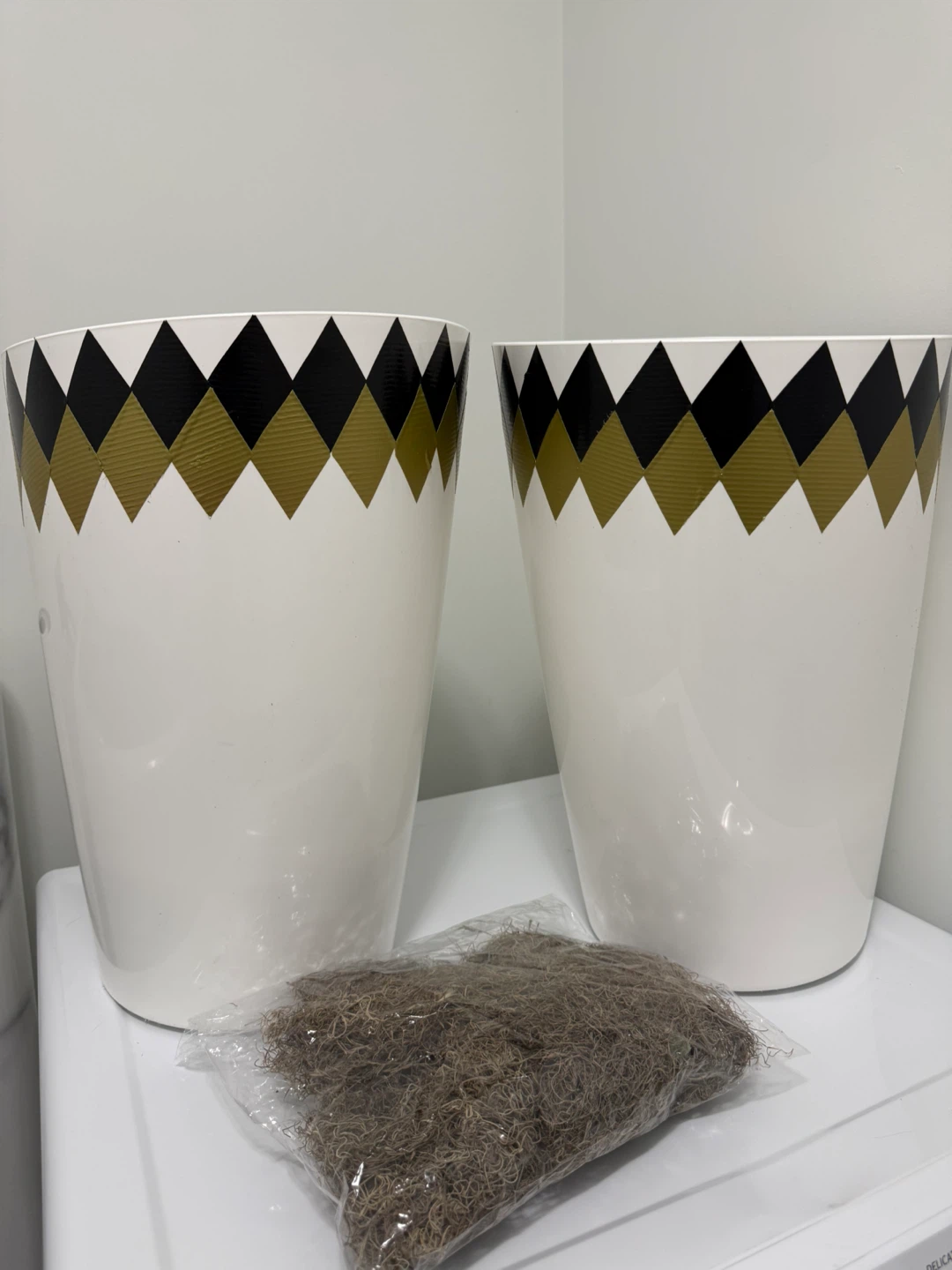 Set of 2 White Planters + Free moss.