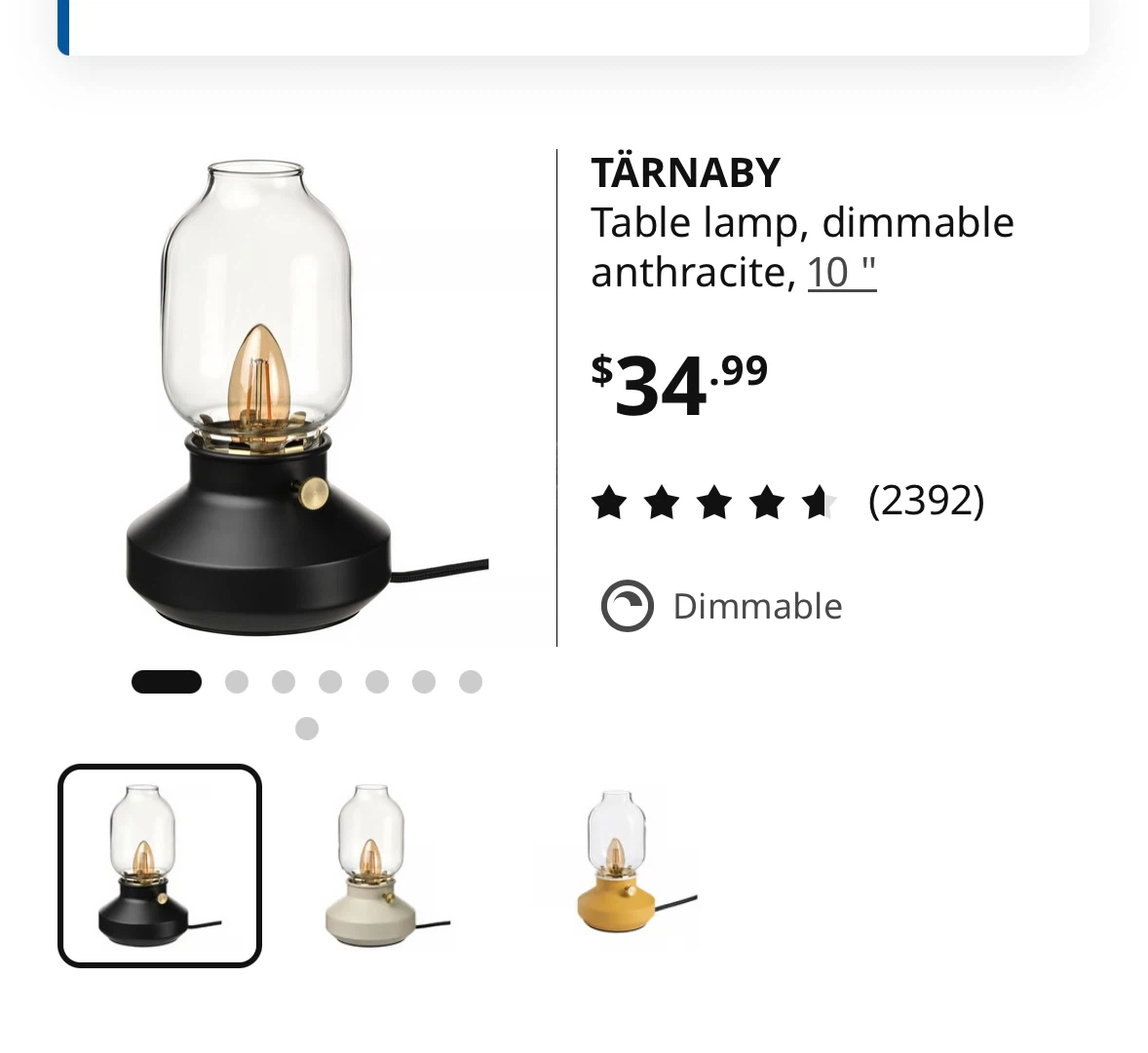 IKEA TÄRNABY Dimmable Table Lamp - Anthracite