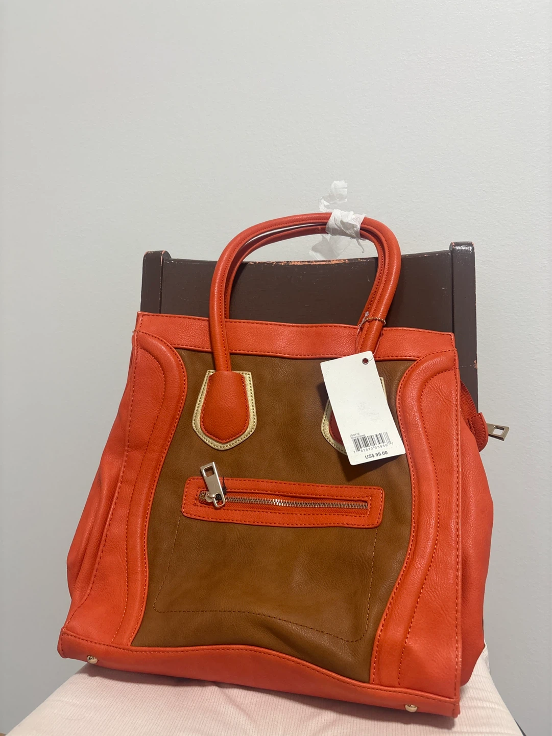 Two-tone Orange and Brown Tote Bag - photo 2